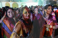Indians People In Thailand Join The Holi Festival At The Vishnu Temple In Bangkok, Thailand