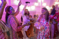 Indians People In Thailand Join The Holi Festival At The Vishnu Temple In Bangkok, Thailand