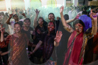 Indians People In Thailand Join The Holi Festival At The Vishnu Temple In Bangkok, Thailand