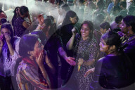 Indians People In Thailand Join The Holi Festival At The Vishnu Temple In Bangkok, Thailand