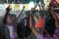 Indians People In Thailand Join The Holi Festival At The Vishnu Temple In Bangkok, Thailand