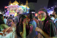 Indians People In Thailand Join The Holi Festival At The Vishnu Temple In Bangkok, Thailand