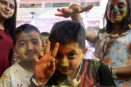 Indians People In Thailand Join The Holi Festival At The Vishnu Temple In Bangkok, Thailand