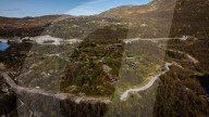 Drone View Of Traditional Sod Roof Houses In Norway