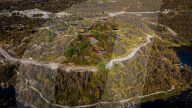 Drone View Of Traditional Sod Roof Houses In Norway