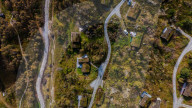 Drone View Of Traditional Sod Roof Houses In Norway