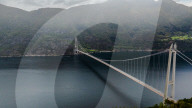 Aerial view of Hardanger Bridge spanning Sørfjorden, Norway