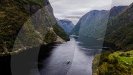 Aerial view of Nærøyfjord, a UNESCO fjord in Norway