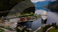  Aerial View of a Cruise Ship Docked in Flåm, Norway