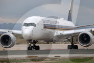 Singapore Airlines Airbus A350-941 on the runway at Barcelona Airport
