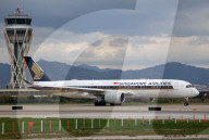 Singapore Airlines Airbus A350-941 on the runway at Barcelona Airport