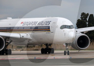 Singapore Airlines Airbus A350-941 on the runway at Barcelona Airport