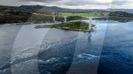 Aerial view of Saltstraumen Tidal Current near Bodø, Norway