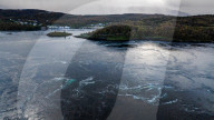 Aerial view of Saltstraumen Tidal Current near Bodø, Norway