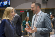EU foreign ministers discuss relations with the U.S. at Brussels meeting in Belgium.