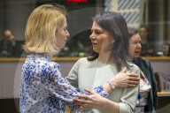 EU foreign ministers discuss relations with the U.S. at Brussels meeting in Belgium.