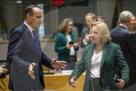 EU foreign ministers discuss relations with the U.S. at Brussels meeting in Belgium.