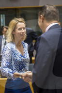 EU foreign ministers discuss relations with the U.S. at Brussels meeting in Belgium.
