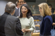 EU foreign ministers discuss relations with the U.S. at Brussels meeting in Belgium.