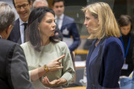 EU foreign ministers discuss relations with the U.S. at Brussels meeting in Belgium.