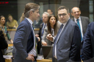 EU foreign ministers discuss relations with the U.S. at Brussels meeting in Belgium.
