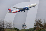 Delta Airbus A330 Team USA livery taking off from Barcelona
