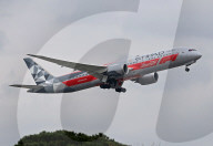 Etihad Boeing 787 Abu Dhabi Grand Prix 2025 livery taking off from Barcelona