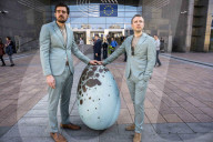 Environmental activists protest fossil fuel lobbying at the European Parliament
