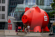  German District Savings Bank Exterior With Piggy Bank