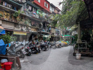 Residential Alleyway And Motorbike Parking In Hanoi