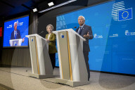 Press conferencies after EU Summit on defence spendings at European Council headquarters in Brussels, Belgium.