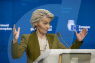 Press conferencies after EU Summit on defence spendings at European Council headquarters in Brussels, Belgium.