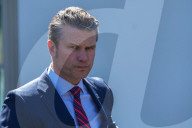 Secretary Of Defense Pete Hegseth Heads To A TV Interview After Announcing The F-47 Fighter Jet Program.