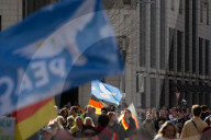 Querdenker Group And Some Right Wings Group Demo Against Weapon Delivery In Duesseldorf