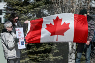 Protest Against Elon Musk At Edmonton Tesla Dealership