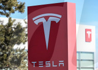 Protest Against Elon Musk At Edmonton Tesla Dealership