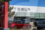 Protest Against Elon Musk At Edmonton Tesla Dealership