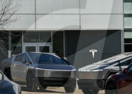 Protest Against Elon Musk At Edmonton Tesla Dealership