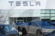 Protest Against Elon Musk At Edmonton Tesla Dealership