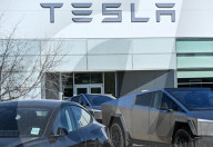 Protest Against Elon Musk At Edmonton Tesla Dealership