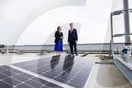 Secretary of State for Energy Security and Net Zero Ed Miliband and Secretary of State for Education Bridget Phillipson view school solar panels
