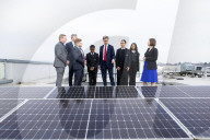 Secretary of State for Energy Security and Net Zero Ed Miliband and Secretary of State for Education Bridget Phillipson view school solar panels