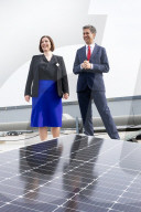 Secretary of State for Energy Security and Net Zero Ed Miliband and Secretary of State for Education Bridget Phillipson view school solar panels