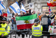 Stop the Hate counter-protest against Al-Quds Day rally to oppose the Islamic Human Rights Commission annual demonstration in support of Palestine, Oxford Circus, London, UK.