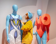 Splash! A Century of Swimming and Style exhibition and Baywatch swimsuit at the Design Museum, London, UK.
