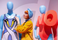 Splash! A Century of Swimming and Style exhibition and Baywatch swimsuit at the Design Museum, London, UK.