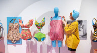 Splash! A Century of Swimming and Style exhibition and Baywatch swimsuit at the Design Museum, London, UK.