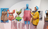 Splash! A Century of Swimming and Style exhibition and Baywatch swimsuit at the Design Museum, London, UK.