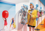 Splash! A Century of Swimming and Style exhibition and Baywatch swimsuit at the Design Museum, London, UK.