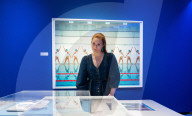 Splash! A Century of Swimming and Style exhibition and Baywatch swimsuit at the Design Museum, London, UK.